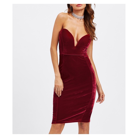 MBM Unlimited Dresses & Skirts - LAST ONE Red Plunge Deep V Velvet Midi Dress